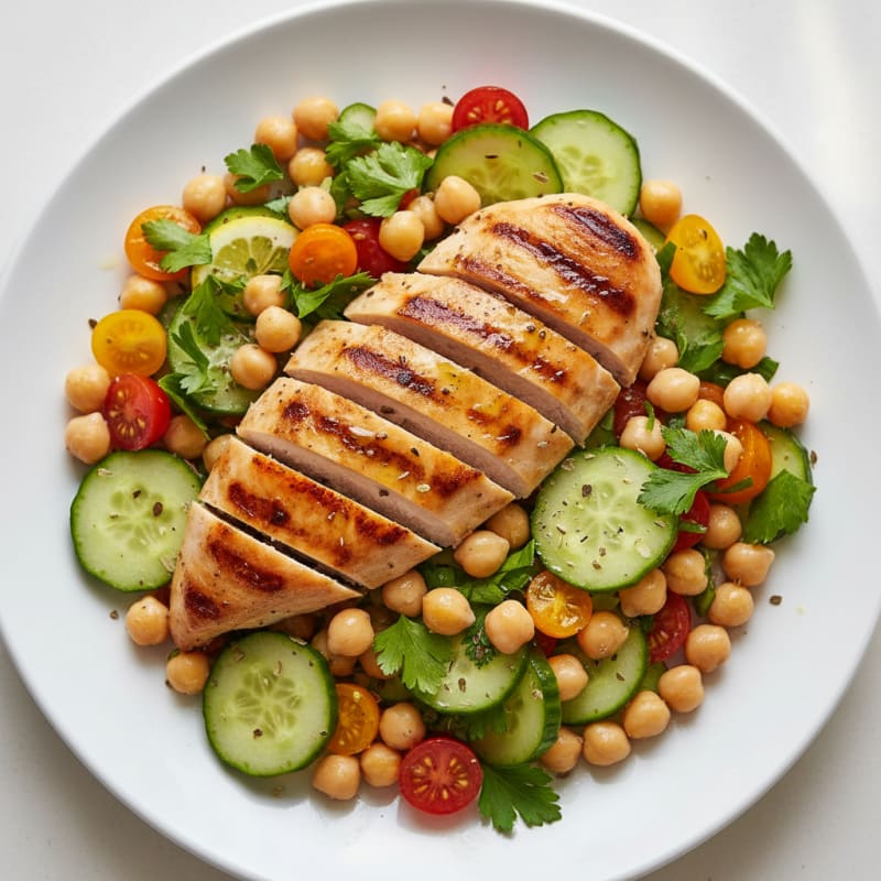 Grilled Chicken Breast with Crunchy Chickpea Salad
