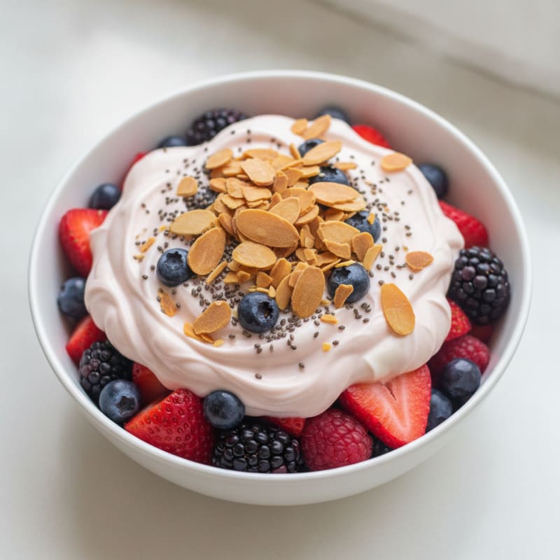 Greek Yogurt Protein Parfait with Mixed Berries and Almonds