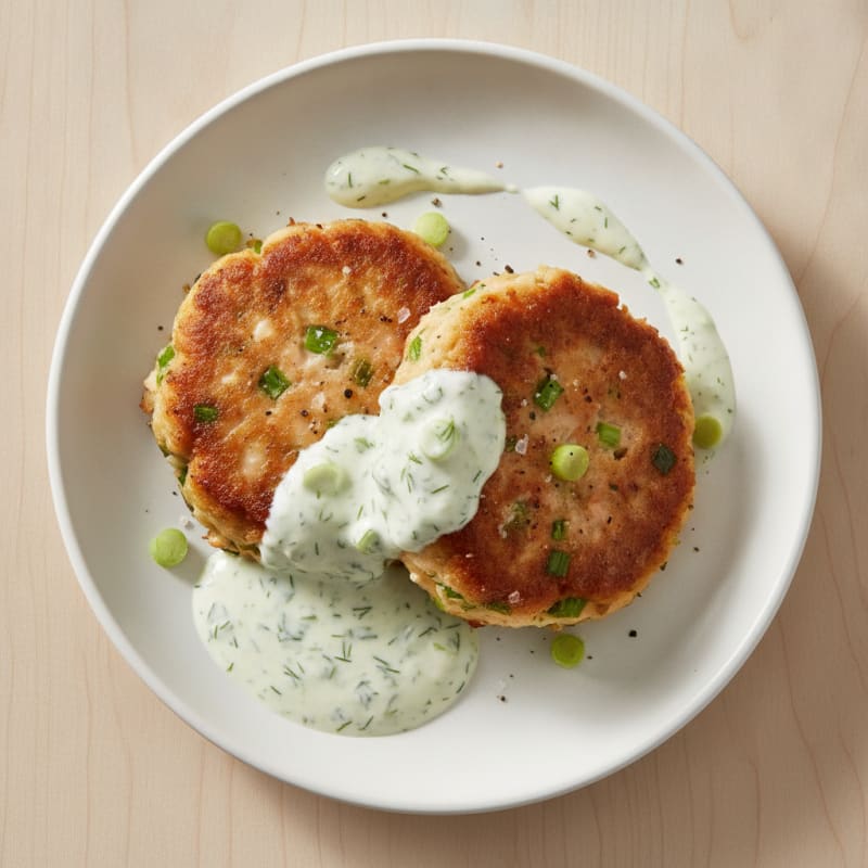 Pan-Seared Salmon Patties with Dill Sauce