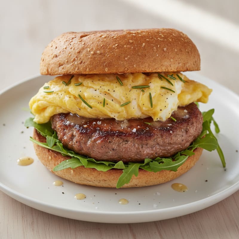 Halal Beef Sausage and Rosemary Egg Sandwich