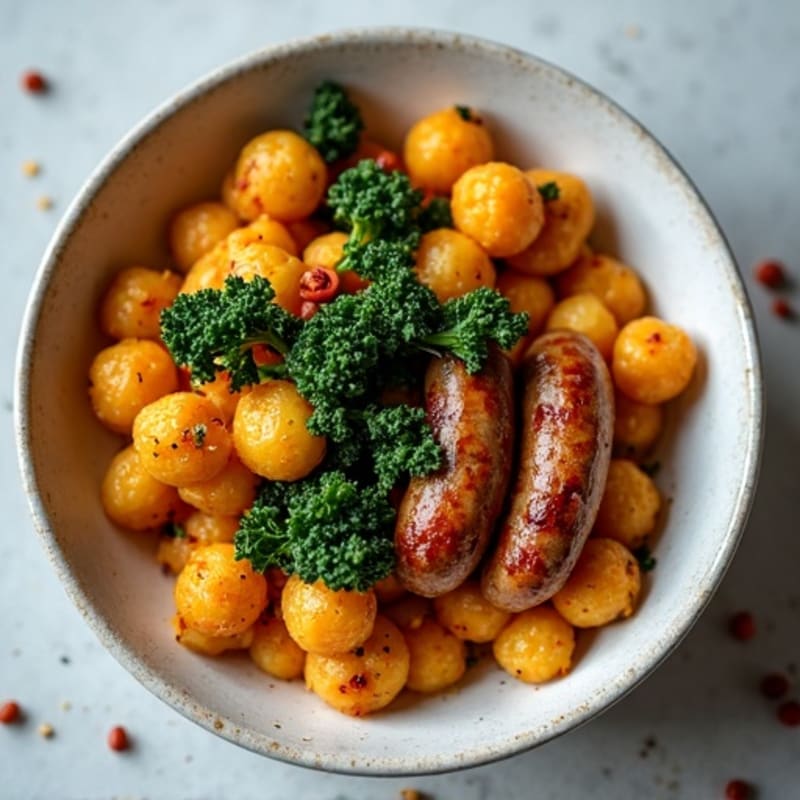 Sweet Potato Gnocchi with Crispy Chicken Sausage and Sautéed Kale