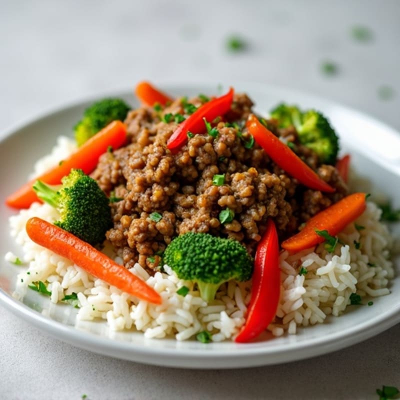 Lean Ground Beef and White Rice Stir-Fry with Crunchy Veggies