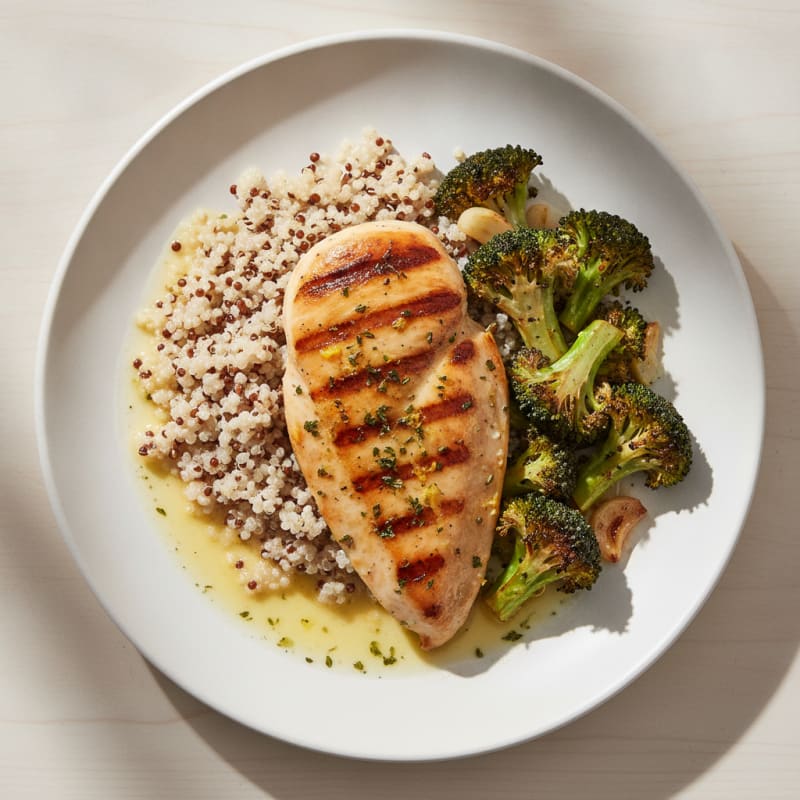 Grilled Chicken Breast with Roasted Broccoli and Quinoa