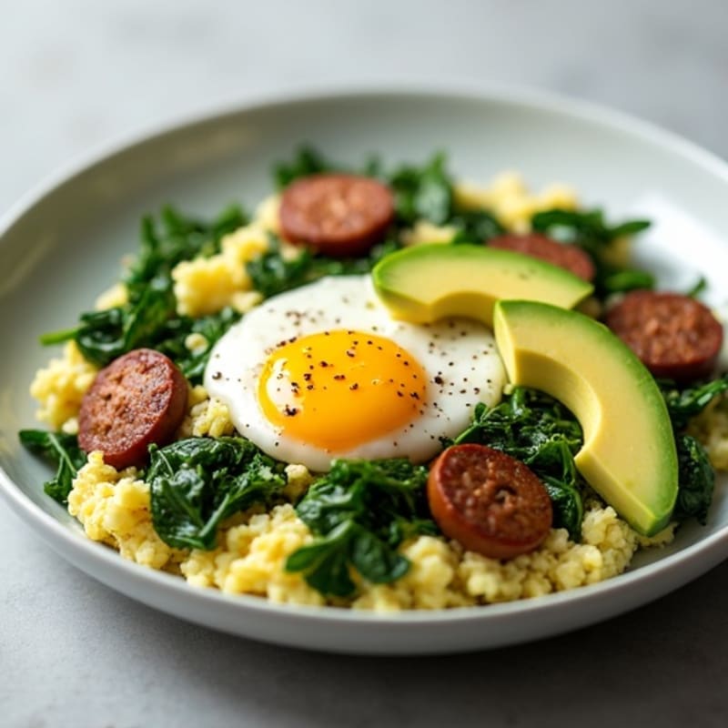Egg White Spinach Scramble with Turkey Sausage
