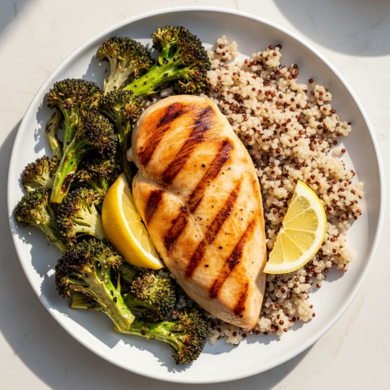 Grilled Chicken Breast with Quinoa and Roasted Broccoli