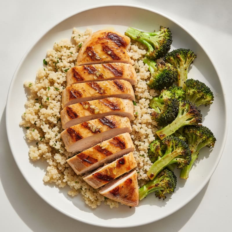Grilled Chicken Breast with Quinoa and Roasted Broccoli
