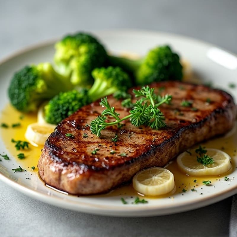 Pan-Seared Garlic Herb Steak with Roasted Broccoli