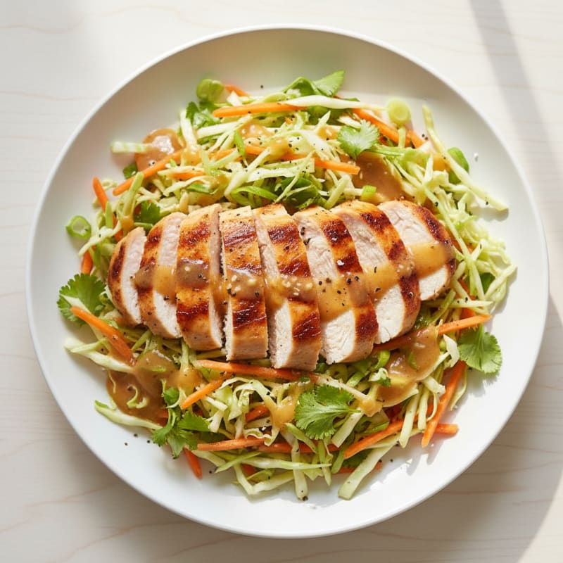 Cabbage and Carrot Slaw with Cilantro and Seared Chicken
