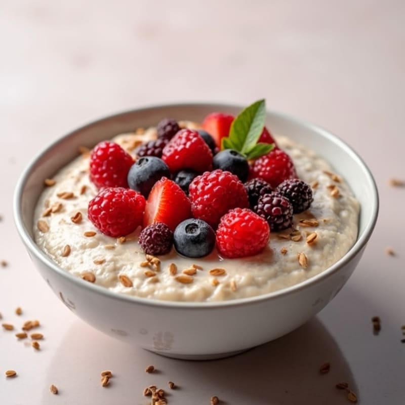 Creamy Berry-Topped Steel Cut Oatmeal Bowl