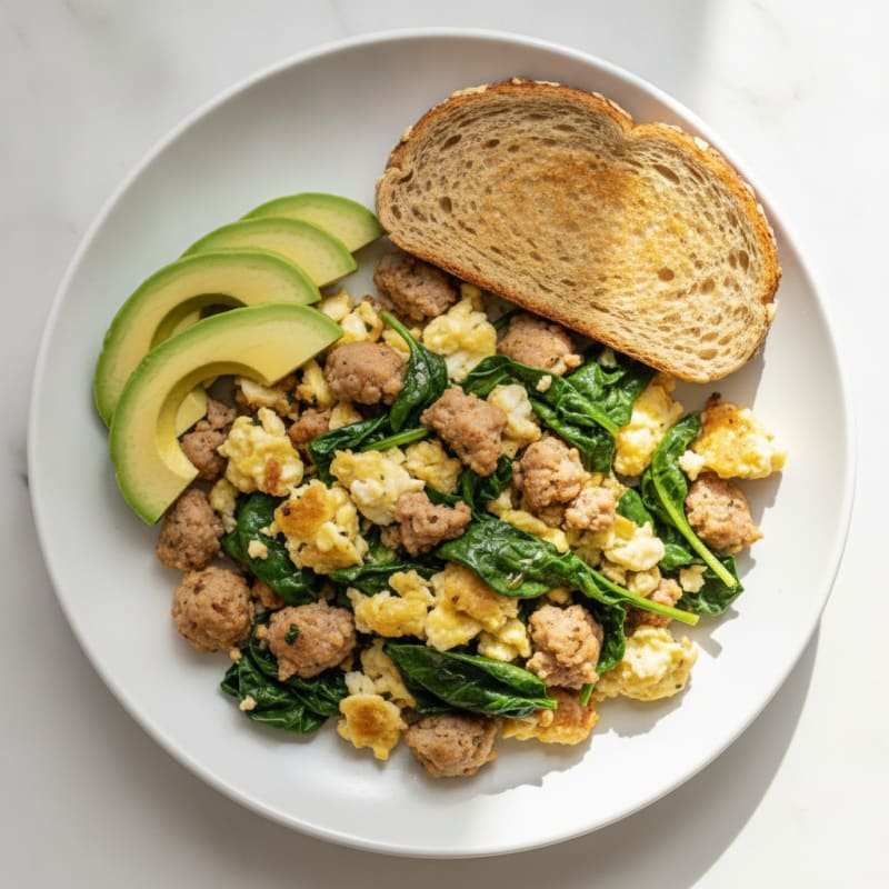 Egg White and Turkey Sausage Scramble with Spinach