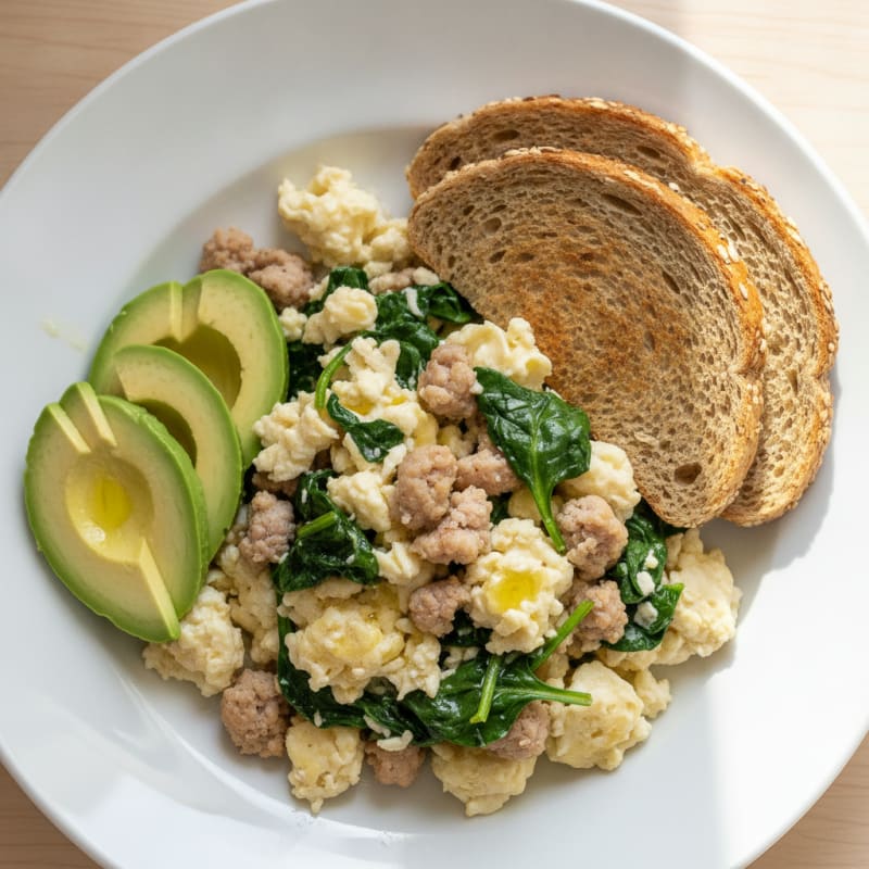Egg White and Turkey Sausage Scramble with Spinach
