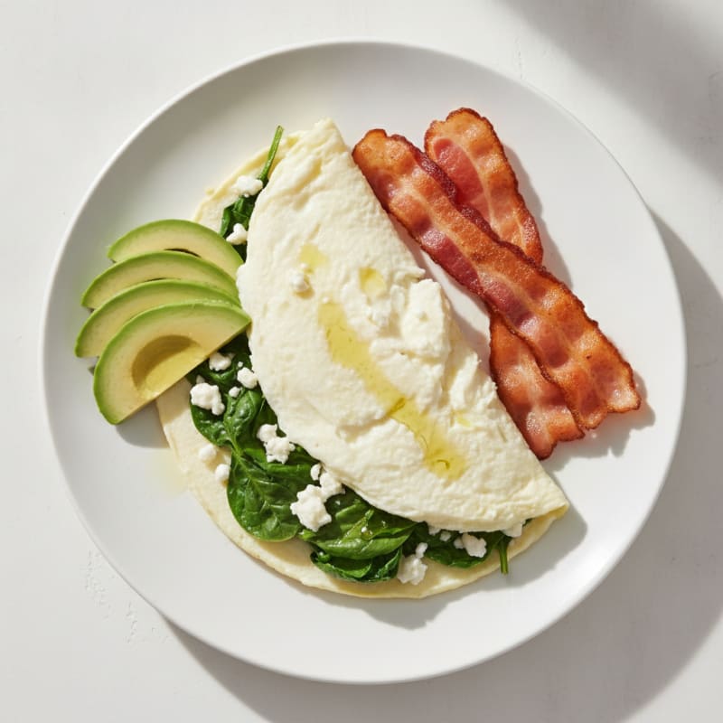 Egg White Spinach Omelette with Turkey Bacon