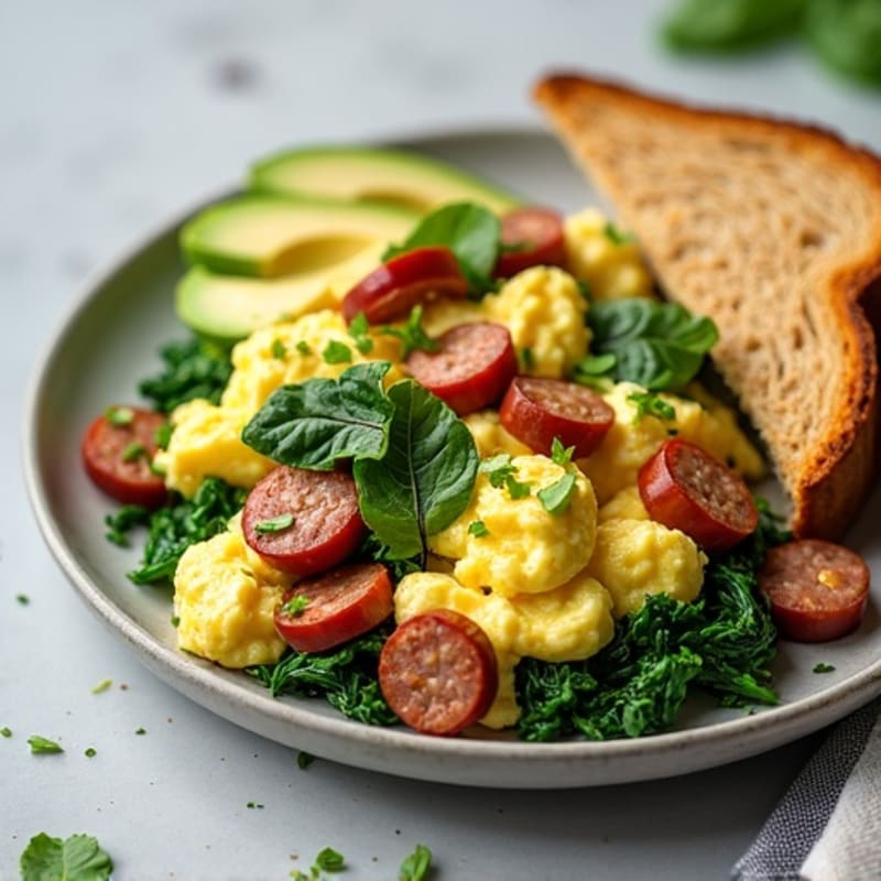 Egg White and Spinach Scramble with Turkey Sausage