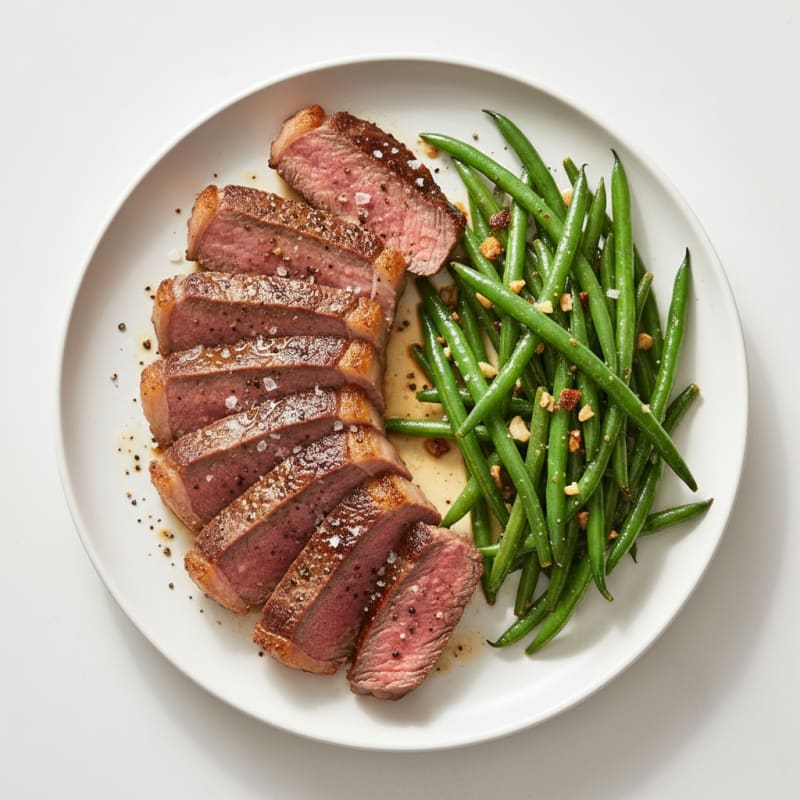 Seared Sirloin Steak with Garlic Green Beans