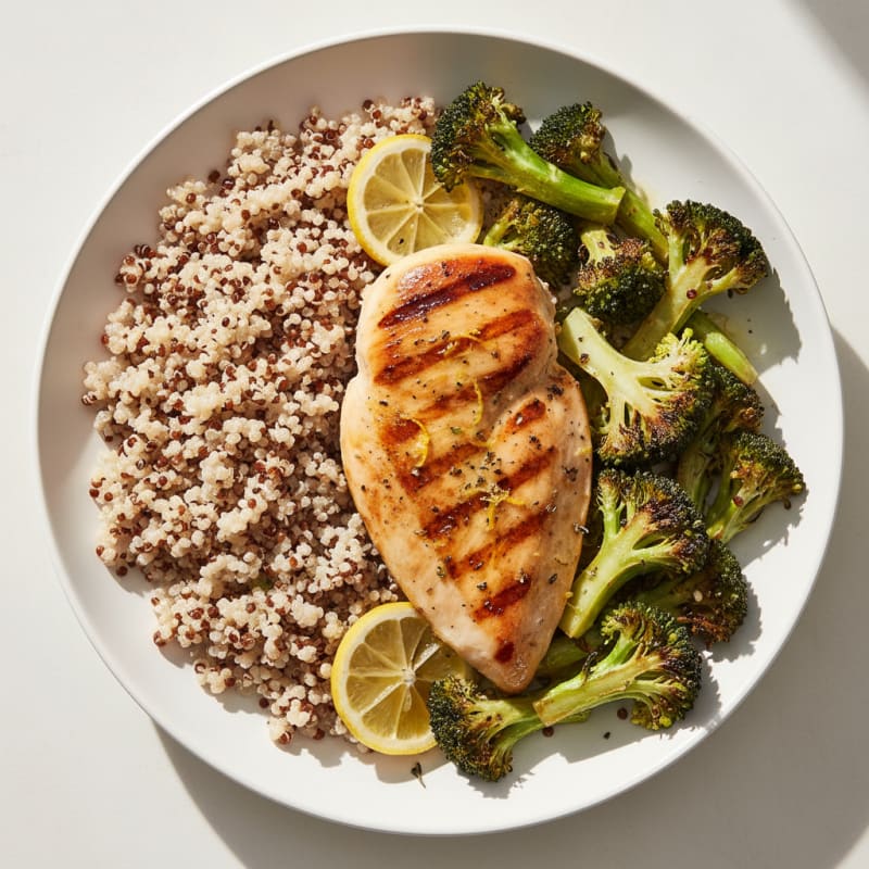 Grilled Chicken Breast with Quinoa and Roasted Broccoli