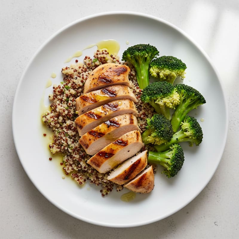 Grilled Chicken Breast with Quinoa and Steamed Broccoli