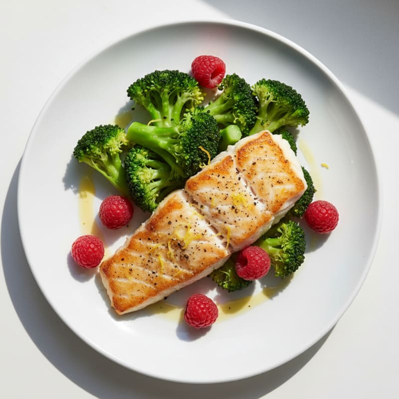 Seared Cod with Steamed Broccoli and Lemon Zest