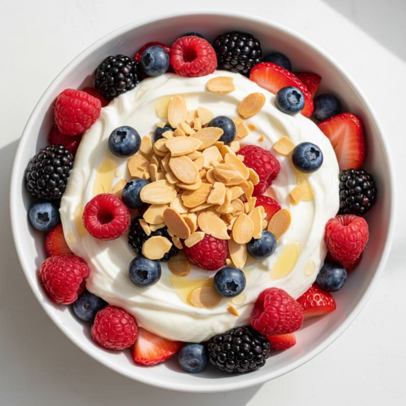Greek Yogurt Protein Parfait with Mixed Berries and Almonds