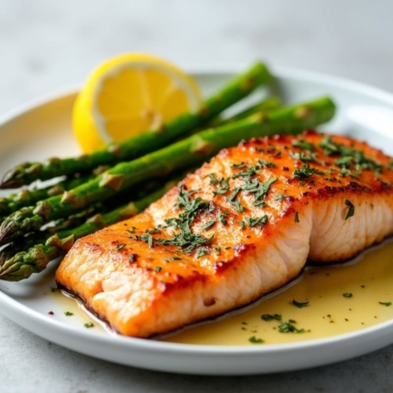 Crispy Pan-Seared Salmon with Lemon-Herb Roasted Asparagus