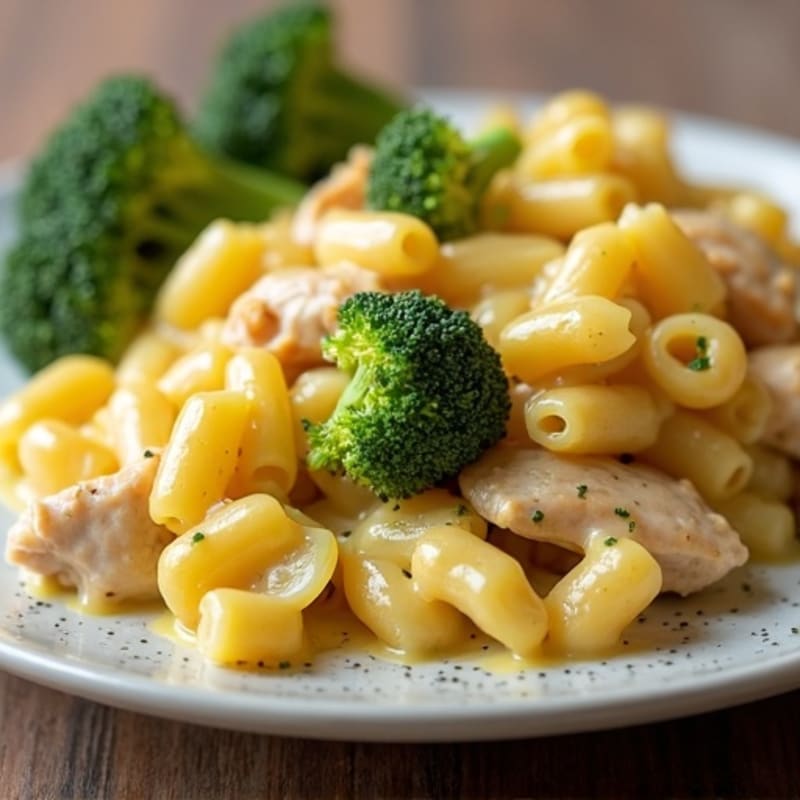 Chicken and Broccoli Baked Macaroni with Creamy Cheese Sauce