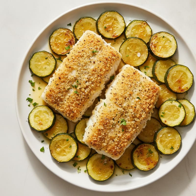 Lemon Herb Baked Cod with Roasted Zucchini