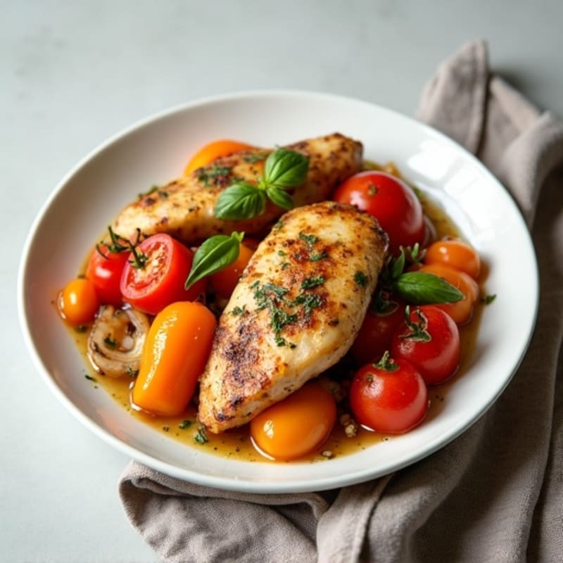 Herb-Braised Chicken with Bell Peppers and Tomatoes