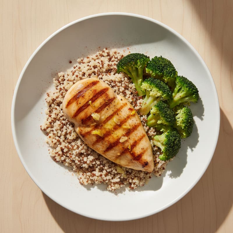 Grilled Chicken Breast with Quinoa and Steamed Broccoli