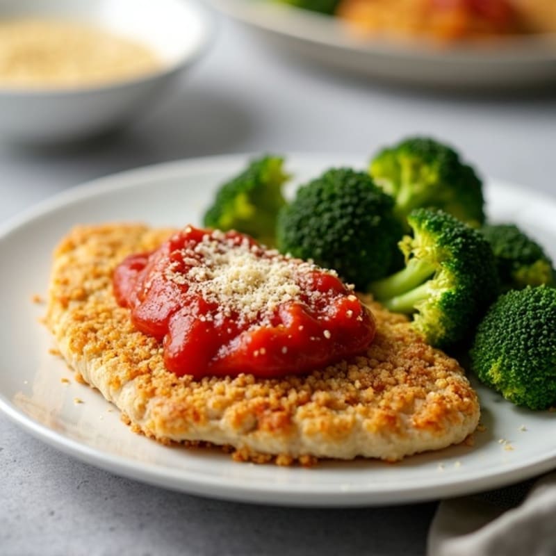 Healthy Crispy Chicken Parmesan with Roasted Broccoli