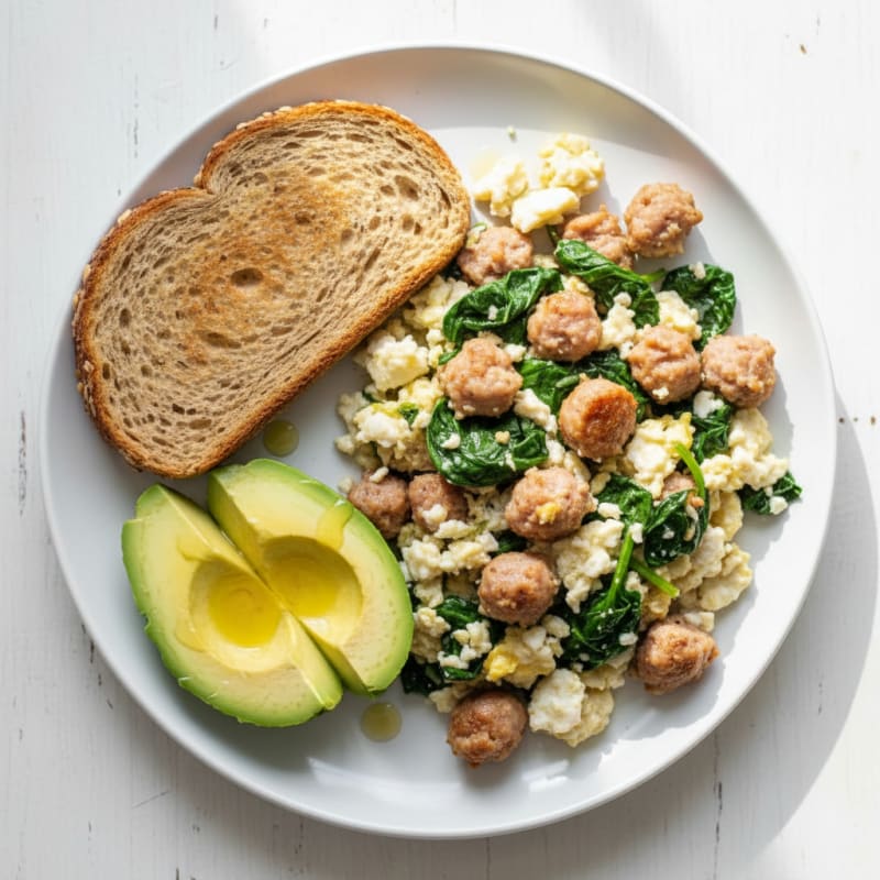 Scrambled Egg Whites with Turkey Sausage and Spinach