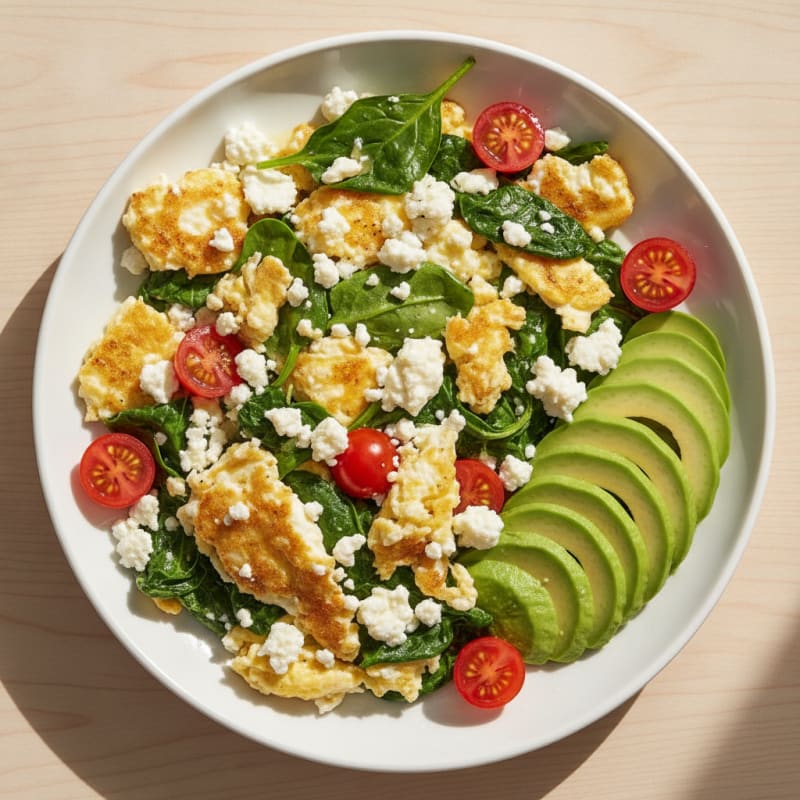 Egg White and Spinach Scramble with Cottage Cheese