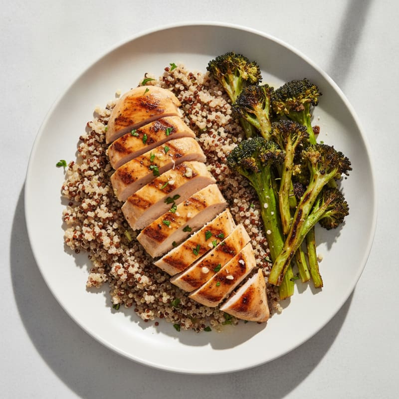 Grilled Chicken Breast with Quinoa and Roasted Broccoli