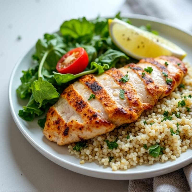 Grilled Chicken Breast with Mixed Greens and Quinoa