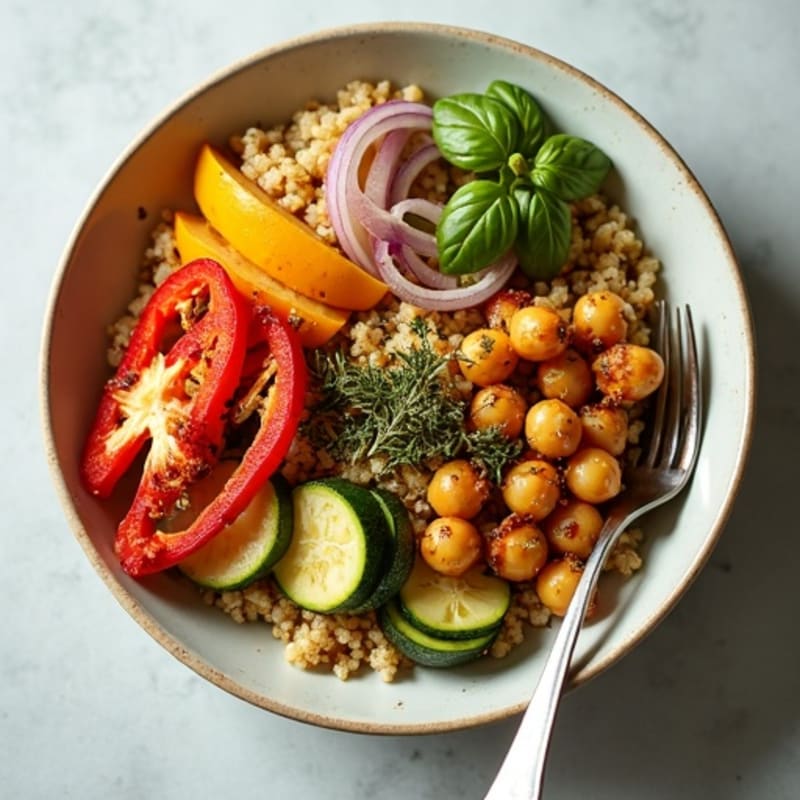 Herb-Roasted Vegetable Quinoa Bowl with Crispy Chickpeas