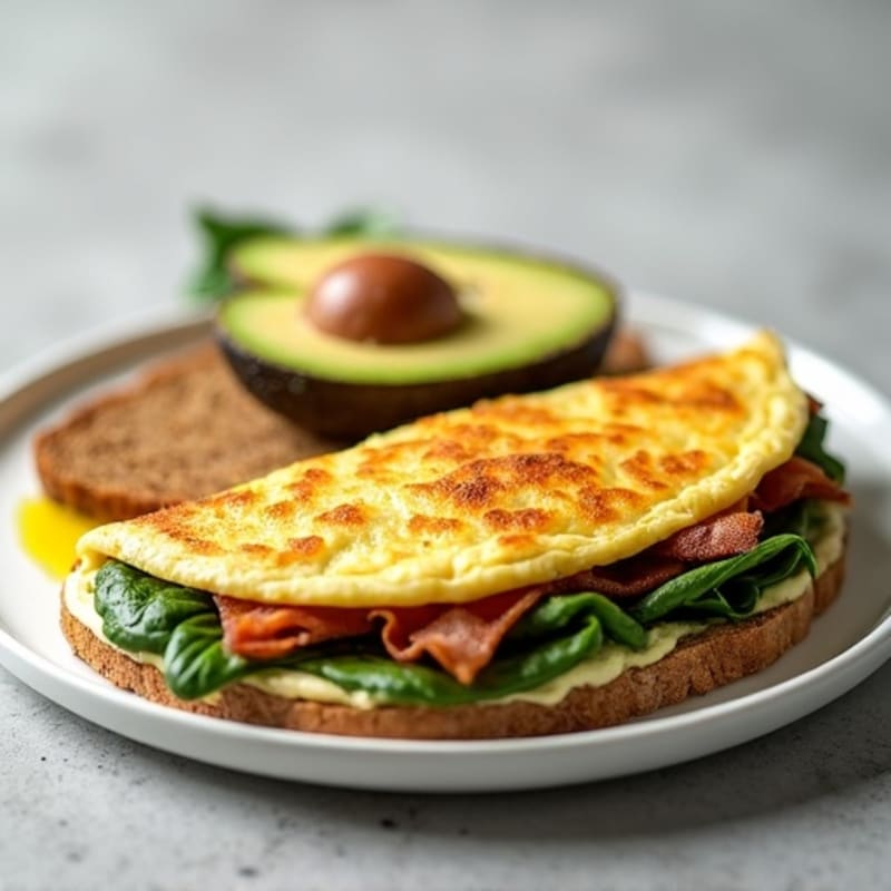 Egg White Spinach Omelette with Turkey Bacon