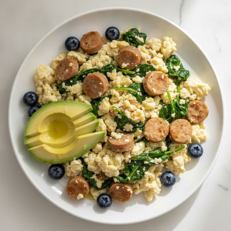 Egg White Scramble with Turkey Sausage and Spinach