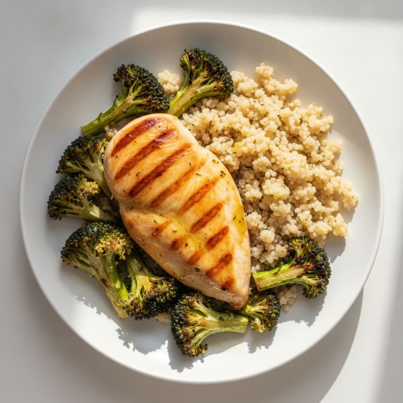 Grilled Chicken Breast with Roasted Broccoli and Quinoa