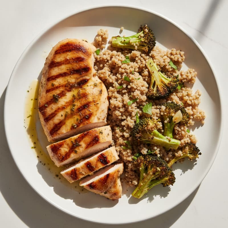 Grilled Chicken Breast with Quinoa and Roasted Broccoli