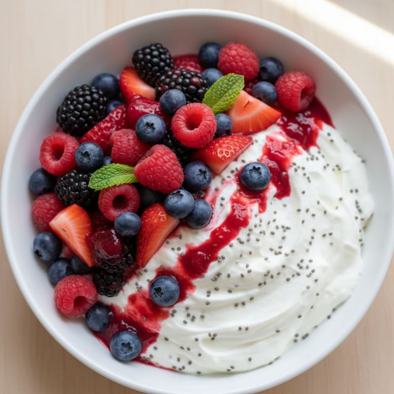 Greek Yogurt Protein Pudding with Mixed Berries