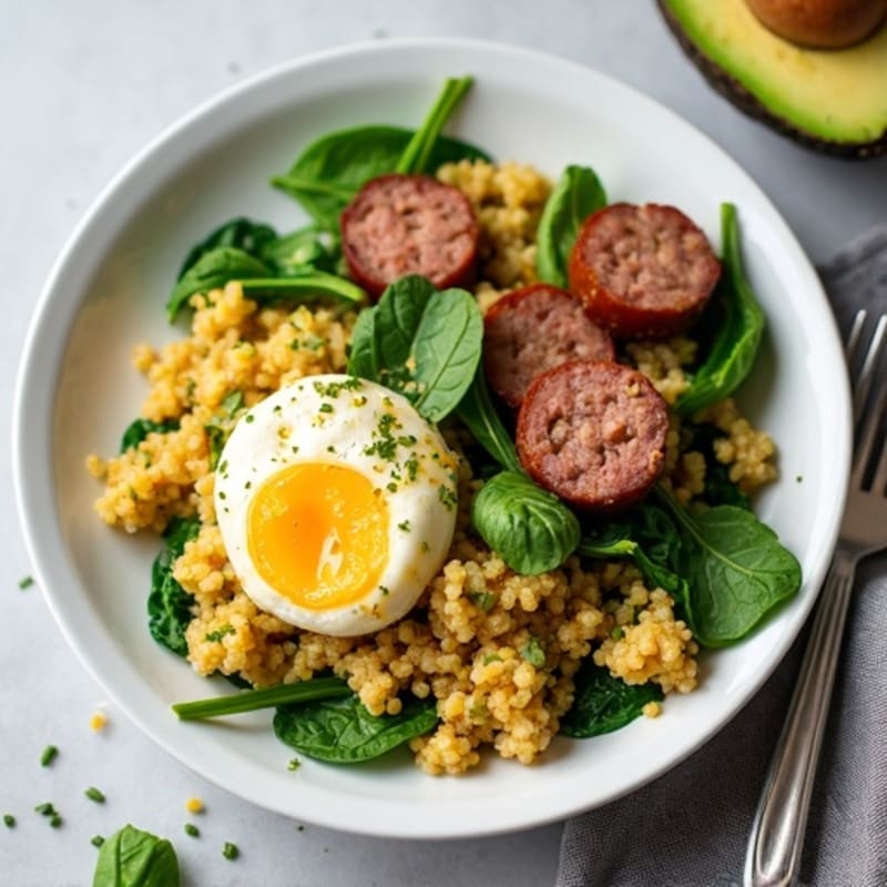 Egg White and Turkey Sausage Scramble with Spinach and Quinoa