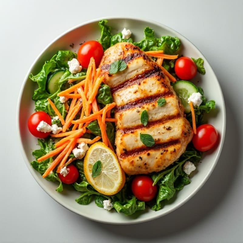 Grilled Chicken Salad with Crunchy Vegetables and Lemon Vinaigrette