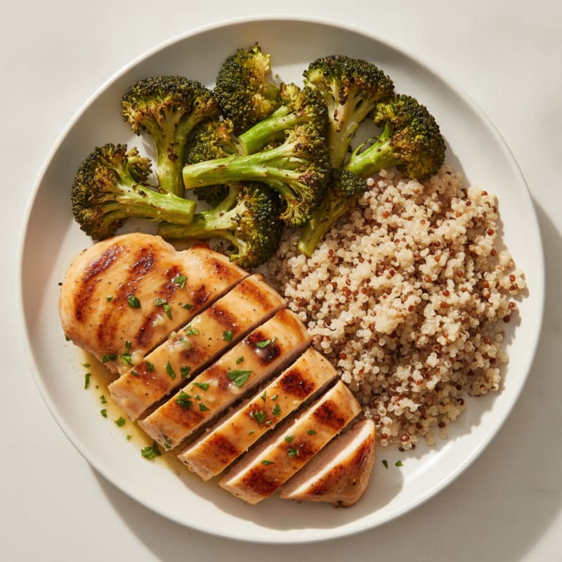 Grilled Chicken Breast with Roasted Broccoli and Quinoa
