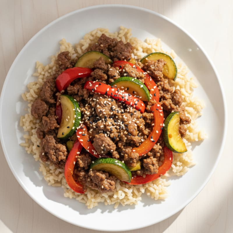 Lean Beef Mince Stir Fry with Bell Peppers and Zucchini