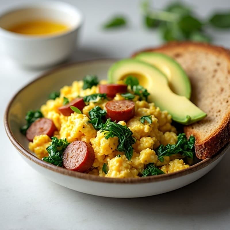 Cottage Cheese Scramble with Spinach and Turkey Sausage