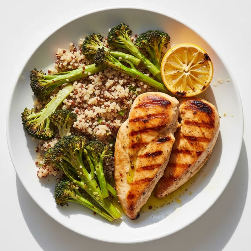 Grilled Chicken Breast with Roasted Broccoli and Quinoa