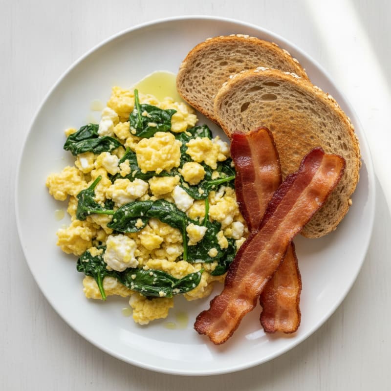 Cottage Cheese Scramble with Spinach and Turkey Bacon