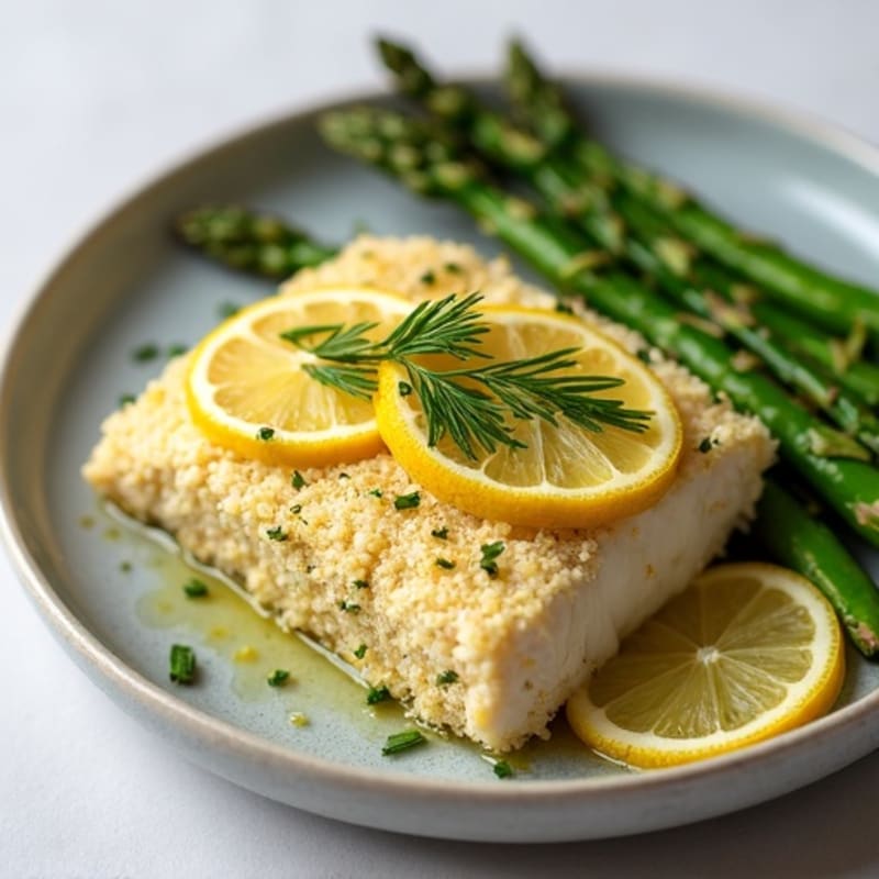 Lemon-Herb Crusted Baked Fish with Roasted Asparagus