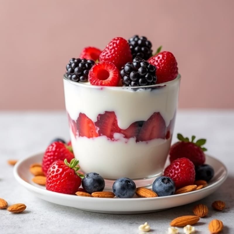 Greek Yogurt Protein Parfait with Mixed Berries and Almonds