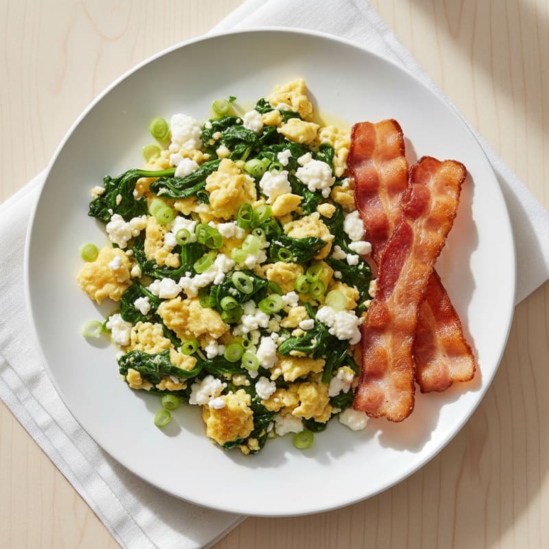 Cottage Cheese Scramble with Spinach and Turkey Bacon