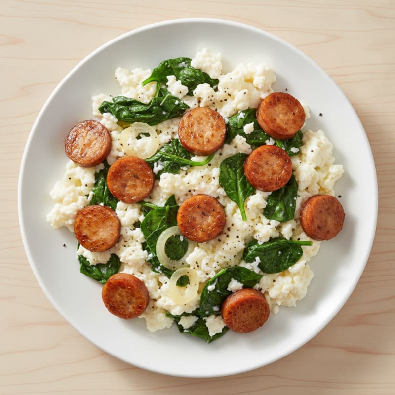 Egg White Scramble with Turkey Sausage and Spinach