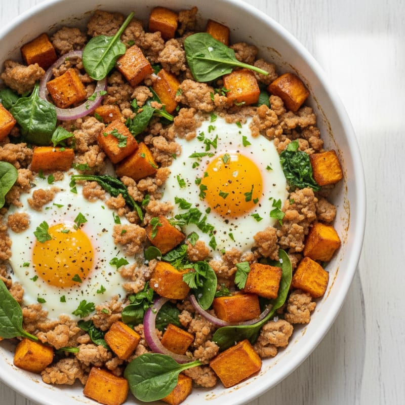 Baked Eggs with Roasted Sweet Potatoes